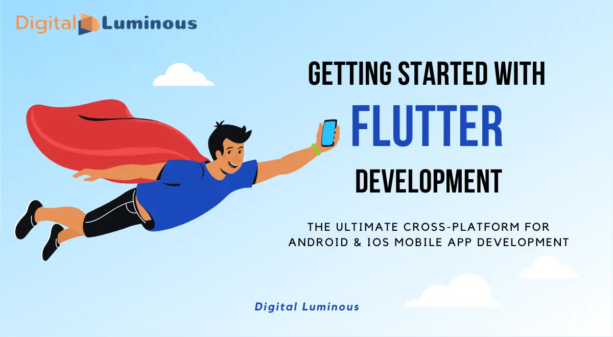 man flying with mobile as he has the ultimate guide to learn Flutter